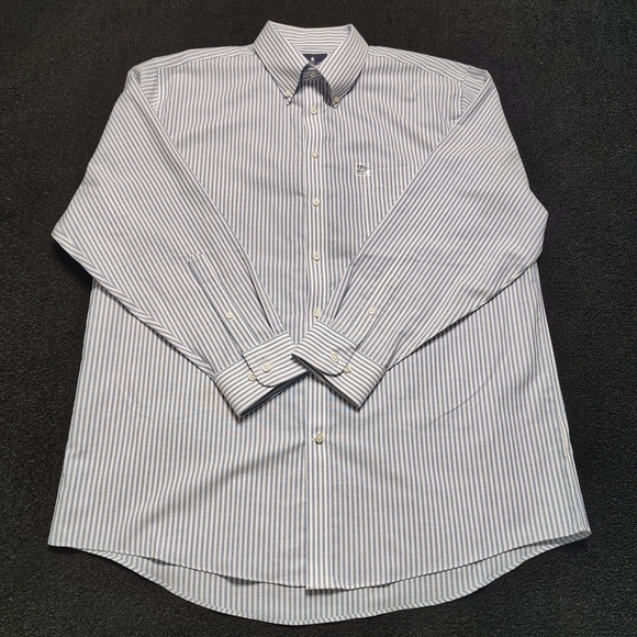 Stafford Mens Wrinkle Free Oxford Button Down Blue Stripe Shirt Size 17.5 34/35 - Picture 2 of 8